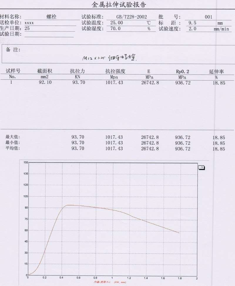 螺栓拉伸试验报告